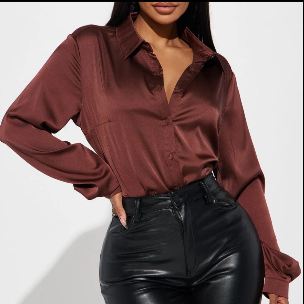 Button Down Top - Brown